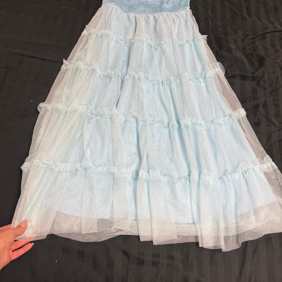 Light Blue Tiered Maxi Dress with Smocked Bodice - Picture 7 of 10